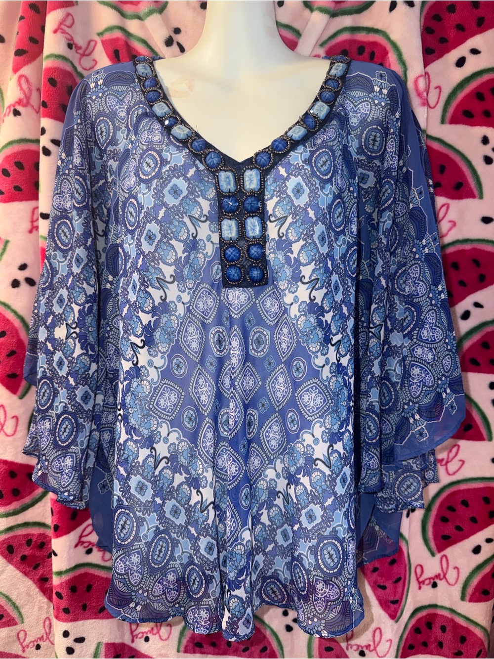 💙 JohnPaulRichard Beaded Paisley-Print Tunic